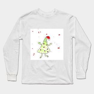 Christmas tree in Santa Claus hat,  xmas, holiday. Watercolor illustration on a winter theme, congratulations Long Sleeve T-Shirt